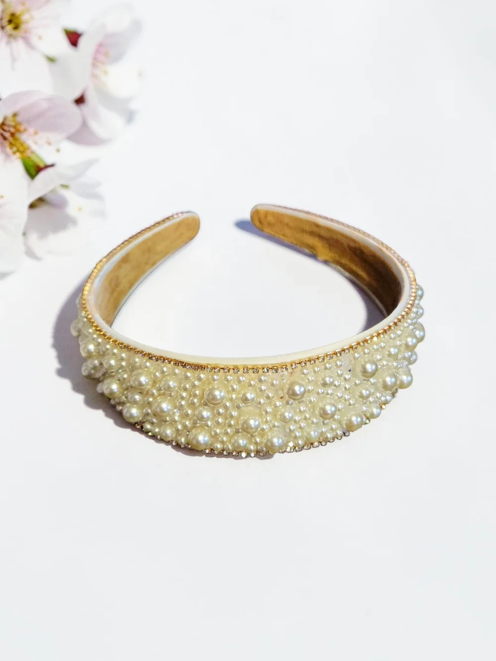 Elegant Feminine Faux Pearl Beaded Rhinestone Headband Color: Cream/White New OS